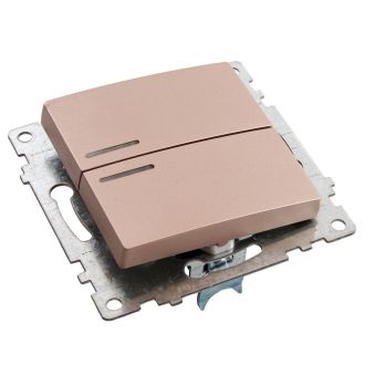 Выключатель 2-клавишный c индикатором (механизм), STEKKER GLS10-7102-02, 250В, 10А, серия Катрин, шампань, 39593