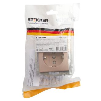 Розетка 1-местная с/з (механизм), STEKKER GLS16-7110-02, 250В, 16А с защитной шторкой, серия Катрин, шампань, 39596