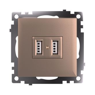 Розетка USB 2-местная (механизм), STEKKER GLS10-7115-02, 250B, 2,1A, серия Катрин, шампань, 39602