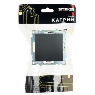 Переключатель 1-клавишный (механизм), STEKKER GLS10-7105-05, 250V, 10А, серия Катрин, черный, 39604