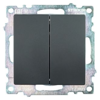 Выключатель 2-клавишный (механизм), STEKKER GLS10-7104-05, 250V, 10А, серия Катрин, черный, 39606