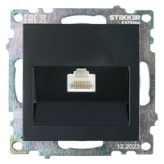 Розетка компьютерная 1-местная RJ-45 (механизм), STEKKER GLS00-7107-05, серия Катрин, черный, 39613