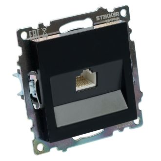 Розетка компьютерная 1-местная RJ-45 (механизм), STEKKER GLS00-7107-05, серия Катрин, черный, 39613