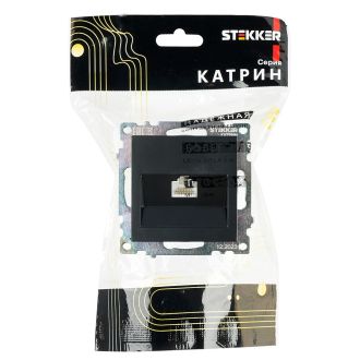 Розетка компьютерная 1-местная RJ-45 (механизм), STEKKER GLS00-7107-05, серия Катрин, черный, 39613