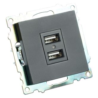 Розетка USB 2-местная (механизм), STEKKER GLS10-7115-05, 250B, 2,1А, серия Катрин, черный, 39616