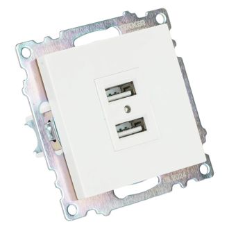Розетка USB 2-местная (механизм), STEKKER GLS10-7115-01, 250B, 2,1А, серия Катрин, белый, 39686
