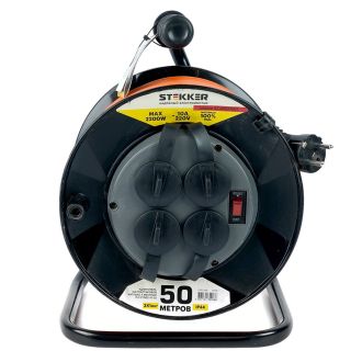 Удлинитель на пластиковой катушке Stekker STD02-41-50 50м, 4 гнезда с/з 3*1, оранжевый, серия Standart (UG), 39709