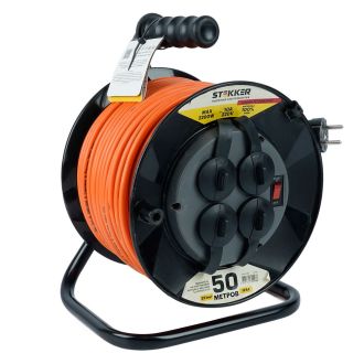 Удлинитель на пластиковой катушке Stekker STD02-41-50 50м, 4 гнезда с/з 3*1, оранжевый, серия Standart (UG), 39709