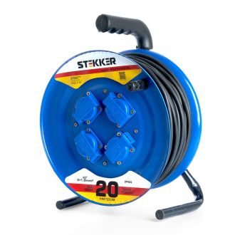 Удлинитель на металлической катушке с/з 4-местный Stekker, PRF02-31-20, 20м, 3*1,5, серия Professional, синий, 39785