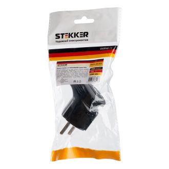 Вилка угловая с/з STEKKER, PPG16-46-202, пластик, 250В, 16A, IP20, черный, 39824