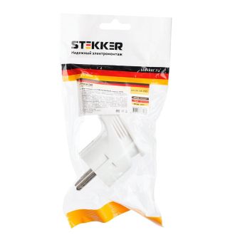 Вилка угловая с/з STEKKER, PPG16-46-202, пластик, 250В, 16A, IP20, белый, 39825