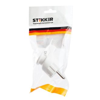 Вилка угловая с/з STEKKER, PPG16-46-202, пластик, 250В, 16A, IP20, белый, 39825