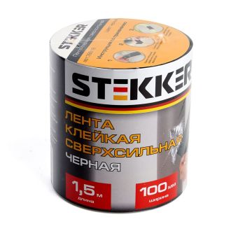 Лента клейкая сверхсильная STEKKER 0,7*100 мм, 1,5 м. черная INTP9-0715-10, 39918
