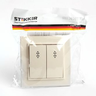 Переключатель 2-клавишный STEKKER PSW10-9008-02, 250В, 10А, серия Эрна, слоновая кость, 39920