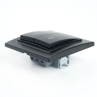 Переключатель 2-клавишный STEKKER PSW10-9008-03, 250В, 10А, серия Эрна, черный, 39921