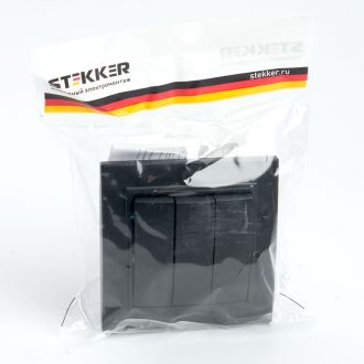 Выключатель 3-клавишный STEKKER PSW10-9007-03, 250В, 10А, серия Эрна, черный, 39924