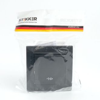 Переключатель перекрестный 1-клавишный STEKKER PSW10-9009-03, 250В, 10А, серия Эрна, черный, 39927