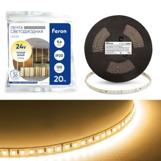 Светодиодная лента Feron LS520 стабилизированная, 120SMD(2835)/м 11Вт/м 24V 20000*10*1.22мм 3000К IP20, 41276