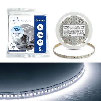 Светодиодная LED лента Feron LS616, 180SMD(2835)/m 17W/m 12V 5m 6500К, 41280