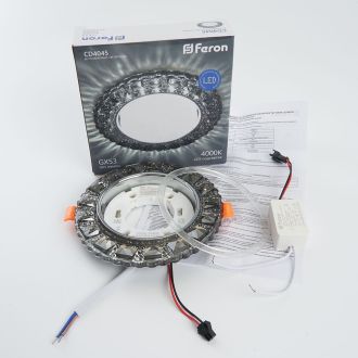 Светильник встраиваемый с белой LED подсветкой Feron CD4045 потолочный GX53 без лампы, серый, хром, 41410
