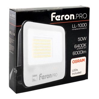 Светодиодный прожектор Feron.PRO LL-1000 IP65 50W 6400K черный, 41540