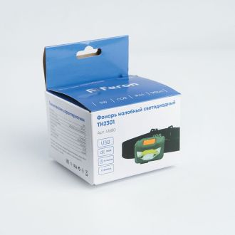Фонарь налобный Feron TH2301 с аккумулятором 3W 1COB USB IP44, пластик, 41680