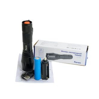 Фонарь ручной Feron TH2400 с аккумулятором USB ZOOM, 41682