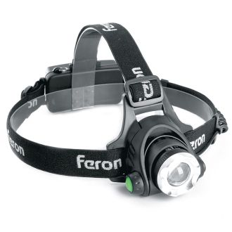 Фонарь налобный FERON TH2305 ZOOM c аккумулятором 5W, 2*18650 IP44 пластик/алюминий, 41709