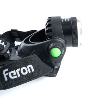 Фонарь налобный FERON TH2305 ZOOM c аккумулятором 5W, 2*18650 IP44 пластик/алюминий, 41709