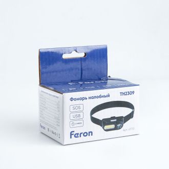 Фонарь налобный Feron TH2309 с аккумулятором USB Type-C 1*18650, 3W+2W XPE+COB IP44, пластик, 41713
