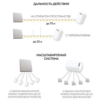 Кнопка-выключатель беспроводной FERON, TM82, 7мВт, IP20, двухклавишный, серебро, 41720