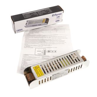 Трансформатор электронный для светодиодной ленты 60W 12V (драйвер), LB009 FERON, 48008