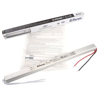Трансформатор электронный для светодиодной ленты 60W 24V ( ультратонкий драйвер), LB001, Feron, 48014