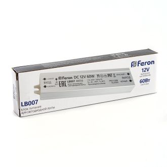 Трансформатор электронный для светодиодной ленты 60W 12V IP67 (драйвер), LB007 FERON, 48056
