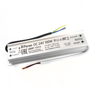Трансформатор электронный для светодиодной ленты 100W 24V IP67 (драйвер), LB007, Feron, 48059