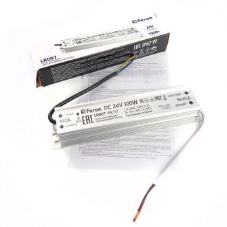 Трансформатор электронный для светодиодной ленты 100W 24V IP67 (драйвер), LB007, Feron, 48059