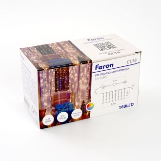 Светодиодная гирлянда Feron CL18 занавес 1,5*1,5м + 3м мультиколор плавная смена цветов, c питанием от сети 230V, белый шнур, 48172