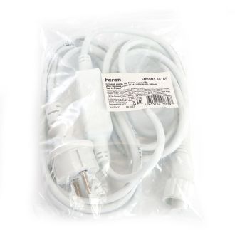 Сетевой шнур для гирлянд 3м, 2*0,5мм2, IP44, белый, DM403, Feron, 48189