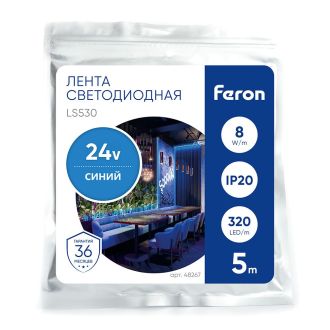 Светодиодная COB лента Feron LS530 320SMD(2110) 10Вт/м 24V 5000*8*1.8мм IP20, синий, 48267