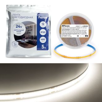 Светодиодная COB лента Feron LS530, 480SMD(2110)/м 12Вт/м 24V 5000*10*1.8мм 4000К IP20, 48271