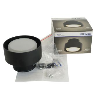 Светильник потолочный Feron HL367 Barrel AURA 12W, 230V, GX53, чёрный IP44, 48406