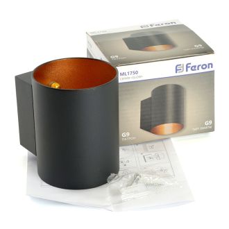 Светильник настенный Feron ML1750 Glow G9,15W, 230V чёрный + золото IP20, 48433
