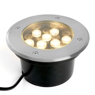 Светодиодный светильник тротуарный (грунтовый) Feron SP2803, 10W, AC/DC12V, низковольтный, 3000К, металлик, 160*H90mm, вн.диаметр: 110mm, IP67, 48469