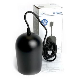 Светильник Feron AL197 трековый однофазный на шинопровод под лампу на подвесе E27, черный, 48555