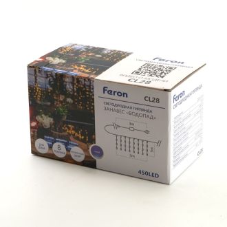 Светодиодная гирлянда Feron CL28 занавес Водопад 3*3м + 3м 230V синий с контроллером, c питанием от сети, белый шнур, 48606