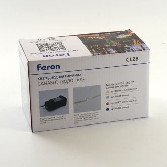 Светодиодная гирлянда Feron CL28 занавес Водопад 3*3м + 3м 230V синий с контроллером, c питанием от сети, белый шнур, 48606
