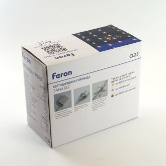 Светодиодная гирлянда Feron CL25 занавес Звездочки 2*1м + 3м 2700K с контроллером, c питанием от сети 230V, прозрачный шнур, 48607