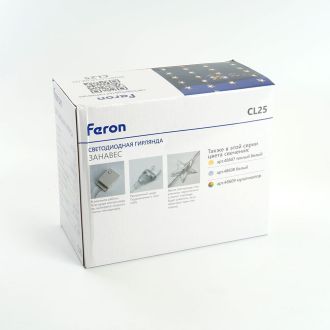 Светодиодная гирлянда Feron CL25 занавес Звездочки 2*1м + 3м 5000K с контроллером, c питанием от сети 230V, прозрачный шнур, 48608