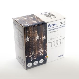 Светодиодная гирлянда Feron CL29 бахрома Звезды 3м + 3м 230V мультиколор, статичная, c питанием от сети, прозрачный шнур, 48615