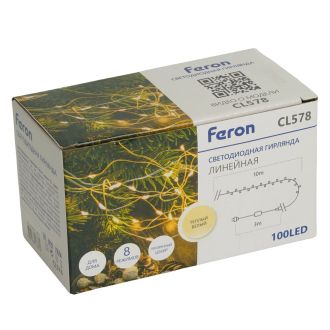 Светодиодная гирлянда Feron CL578 линейная Роса (на плоском проводе) 220V 2700К c питанием от сети, 48619